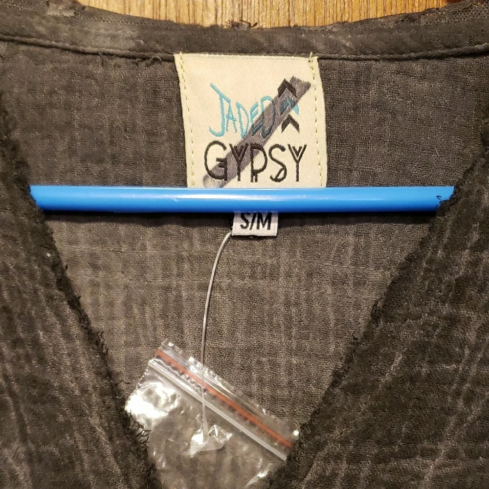 Jaded Gypsy Elysia Weekend  Button-Front Gauze & Lace Shacket in Mineral Black - Picture 2 of 10